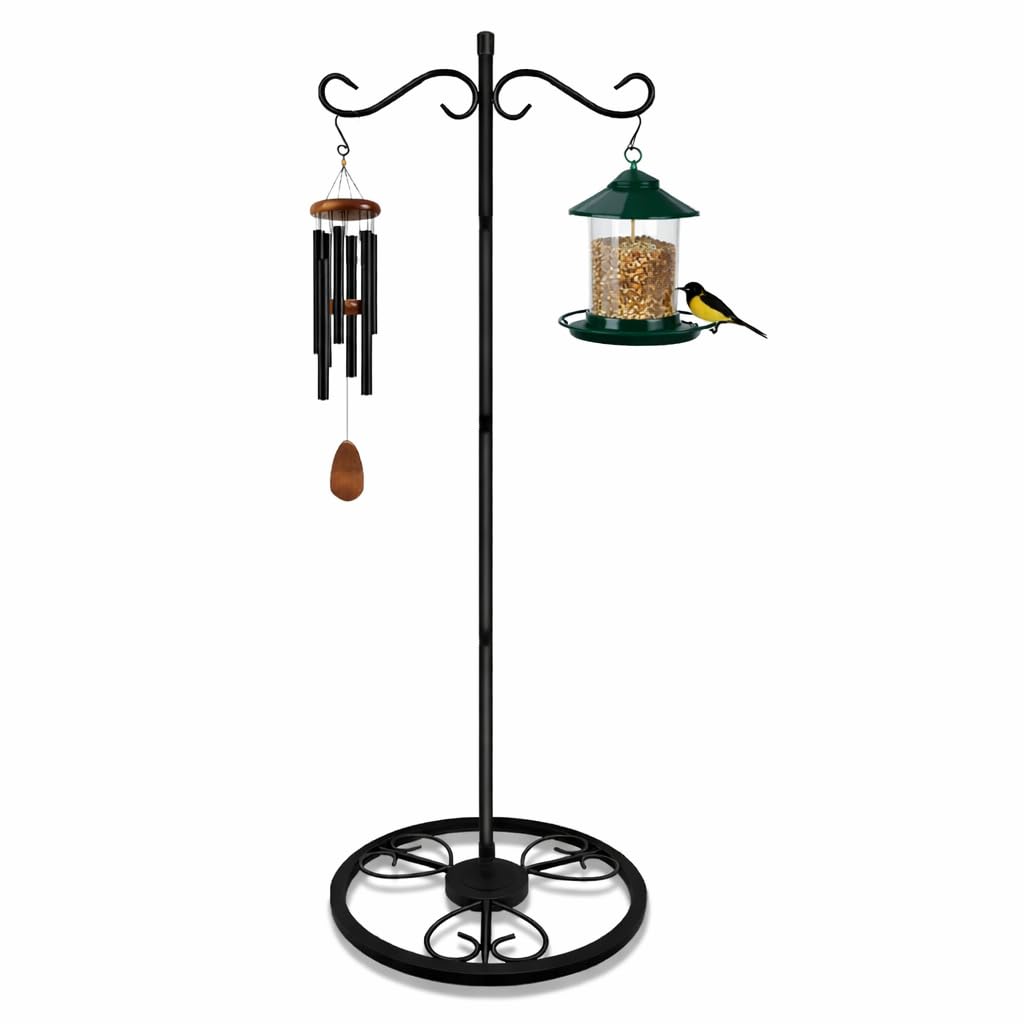 EGOMYRON double shepherds hook base supports two items outdoors for balanced display.