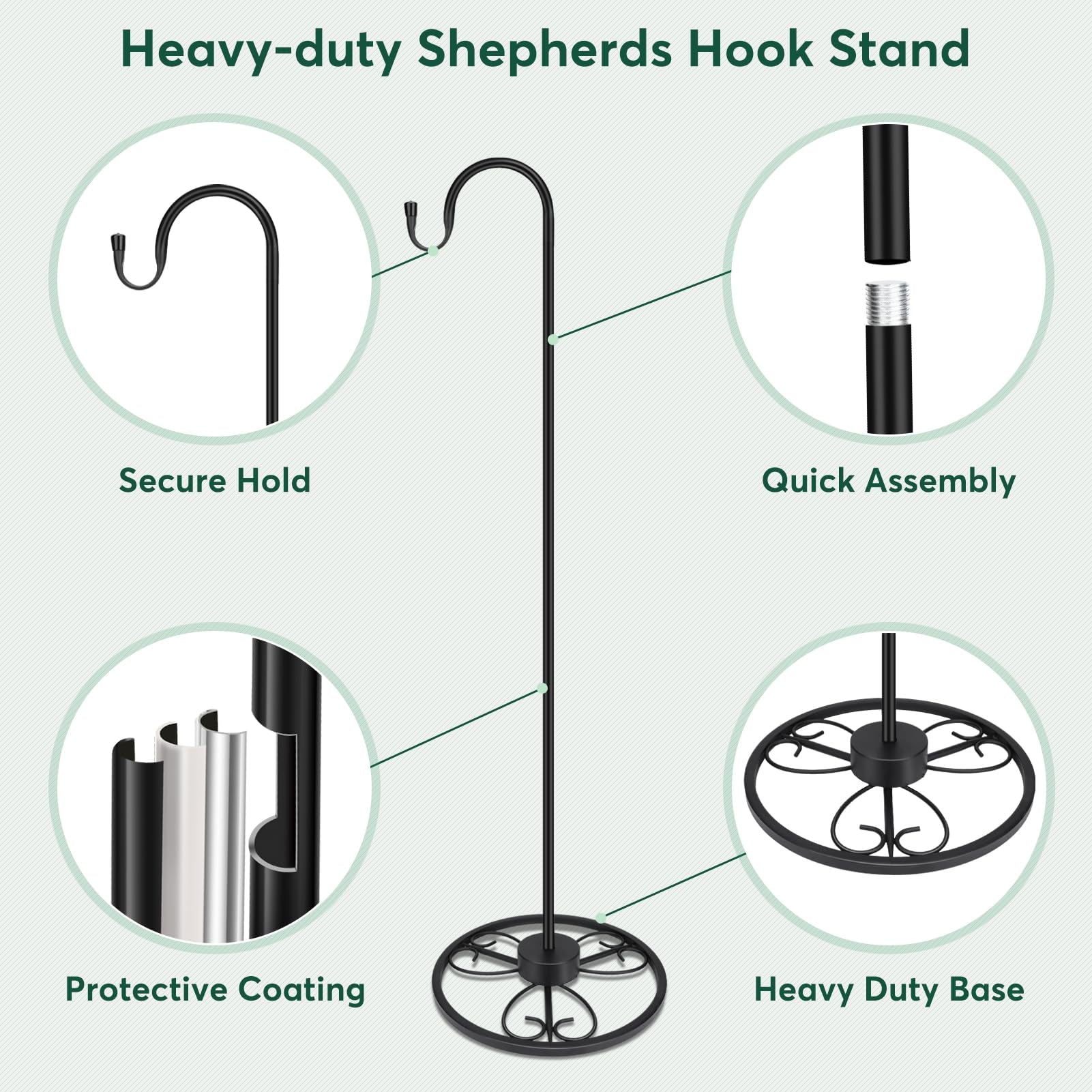 EGOMYRON shepherds hook with bird feeder hanger base for outdoor use