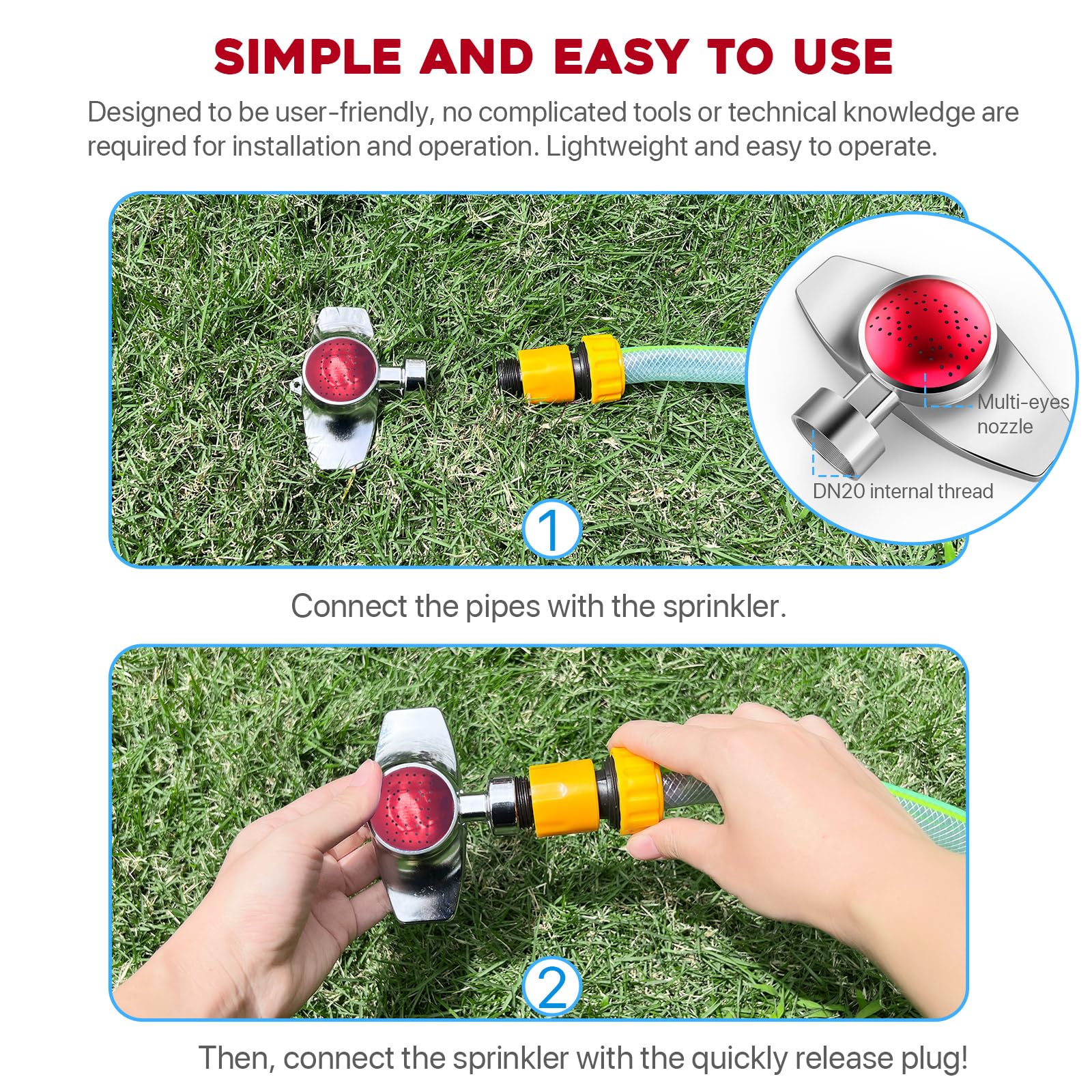 Ehaijia 3Pack packaging shows easy setup for quick yard irrigation.