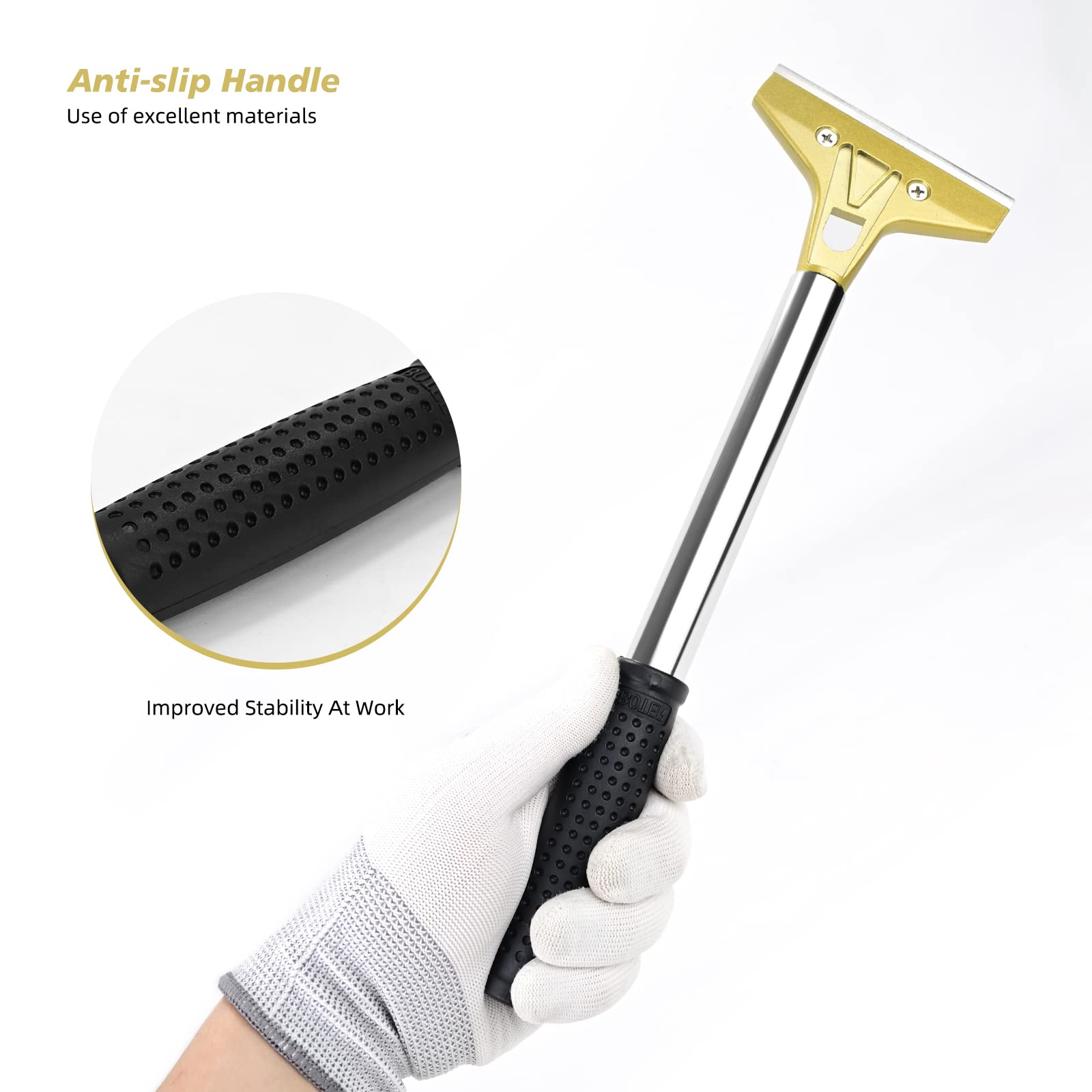 Ehdis long handle with non-slip grip reduces strain during kitchen maintenance.