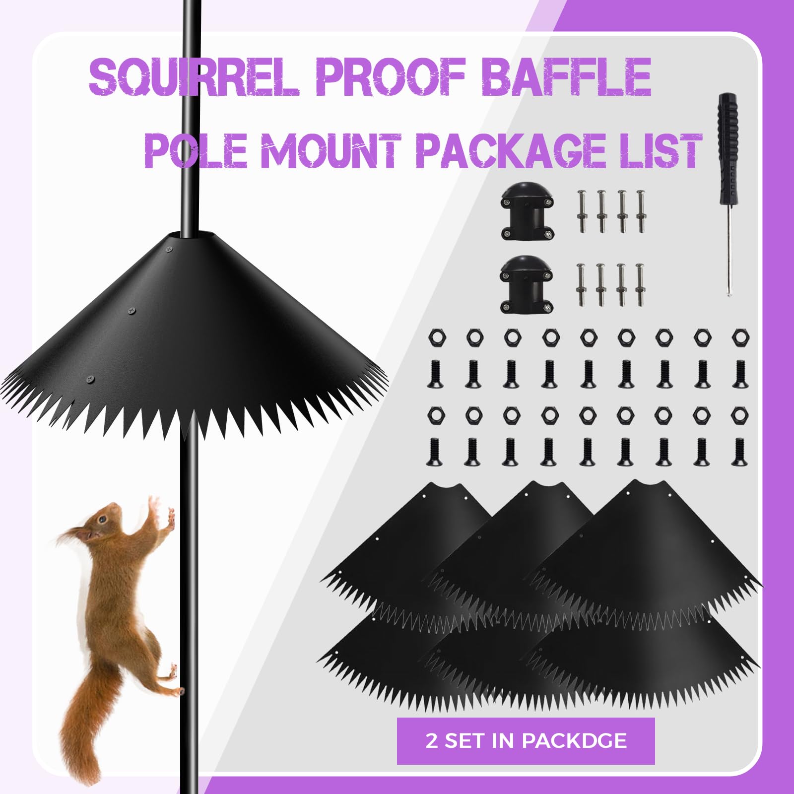 EHK rotatable squirrel baffle design deters climbing attempts