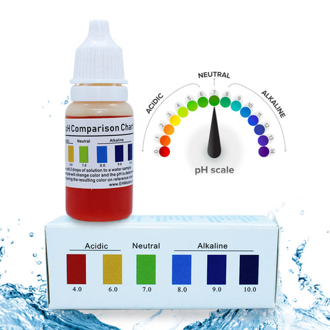 EHM Alkaline Water pH test kit drops show color change for clear results in drinking water.