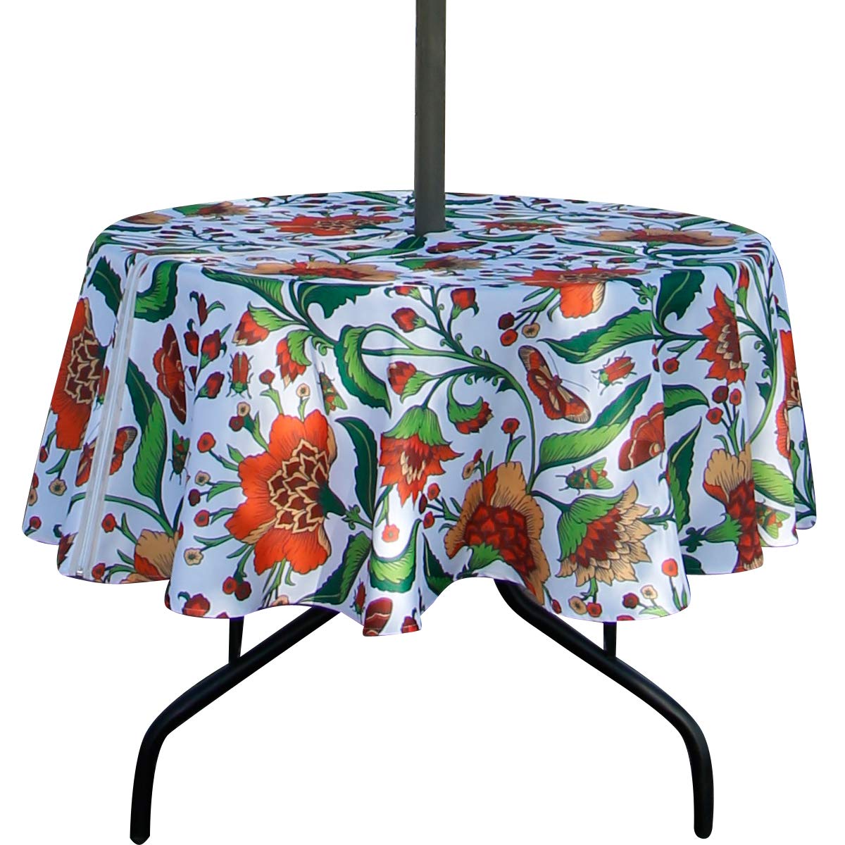 EHouseHome 60inch round tablecloth with umbrella-hole center for easy outdoor setup.