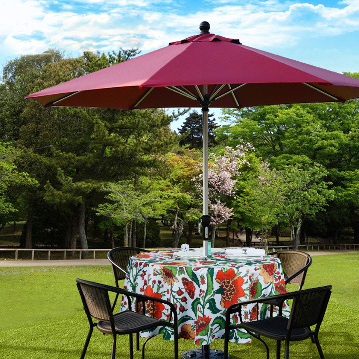 EHouseHome 60inch round tablecloth ideal for spring and summer family meals.