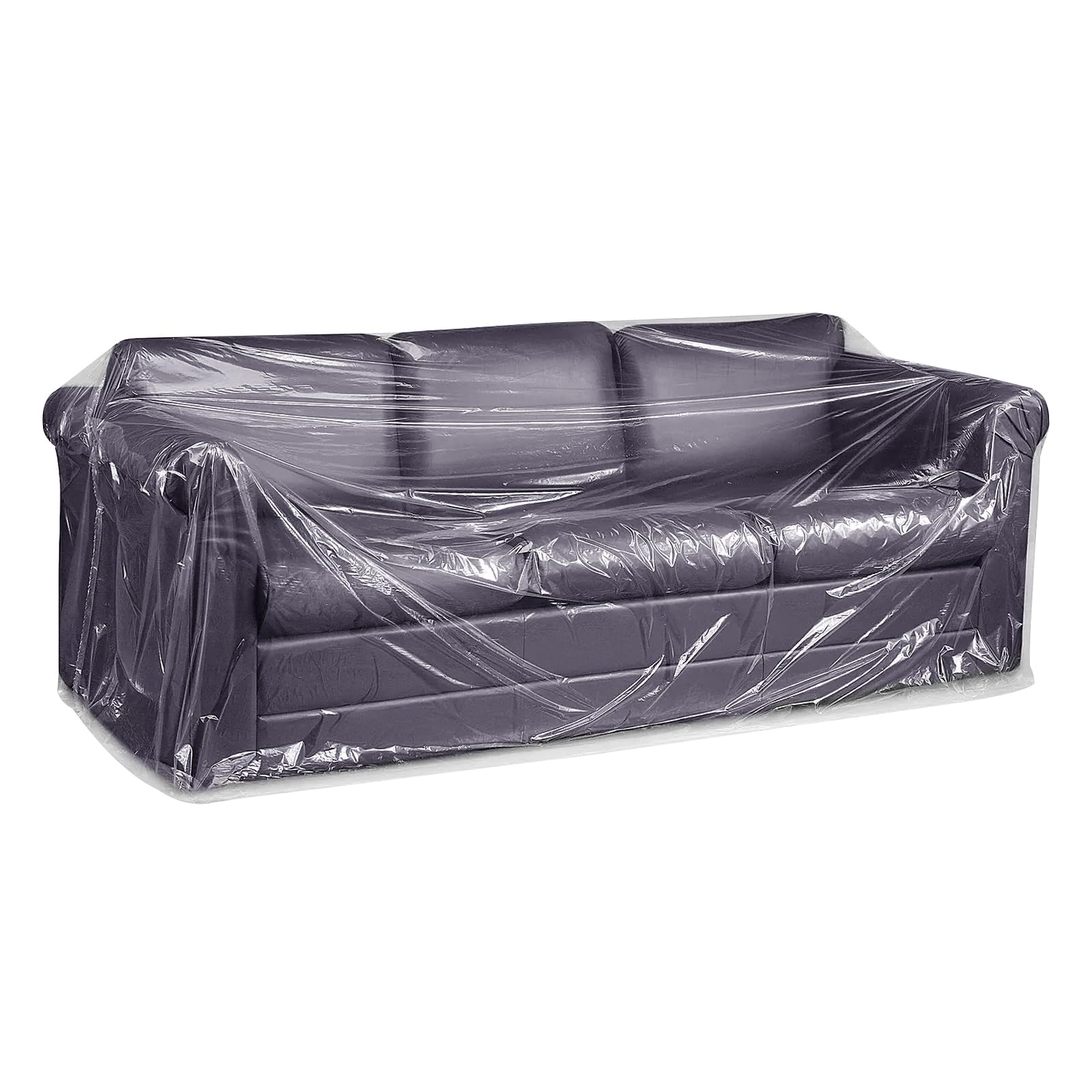 EHRGK plastic couch cover in clear material protecting a sofa from dust