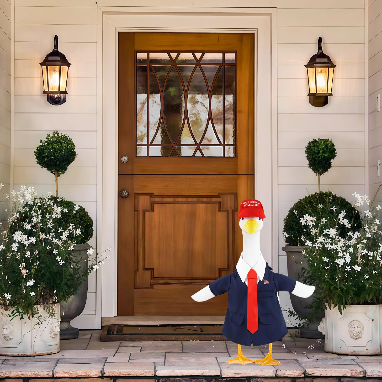 EHZYP patriotic goose outfit red tie creates eye-catching yard accents.