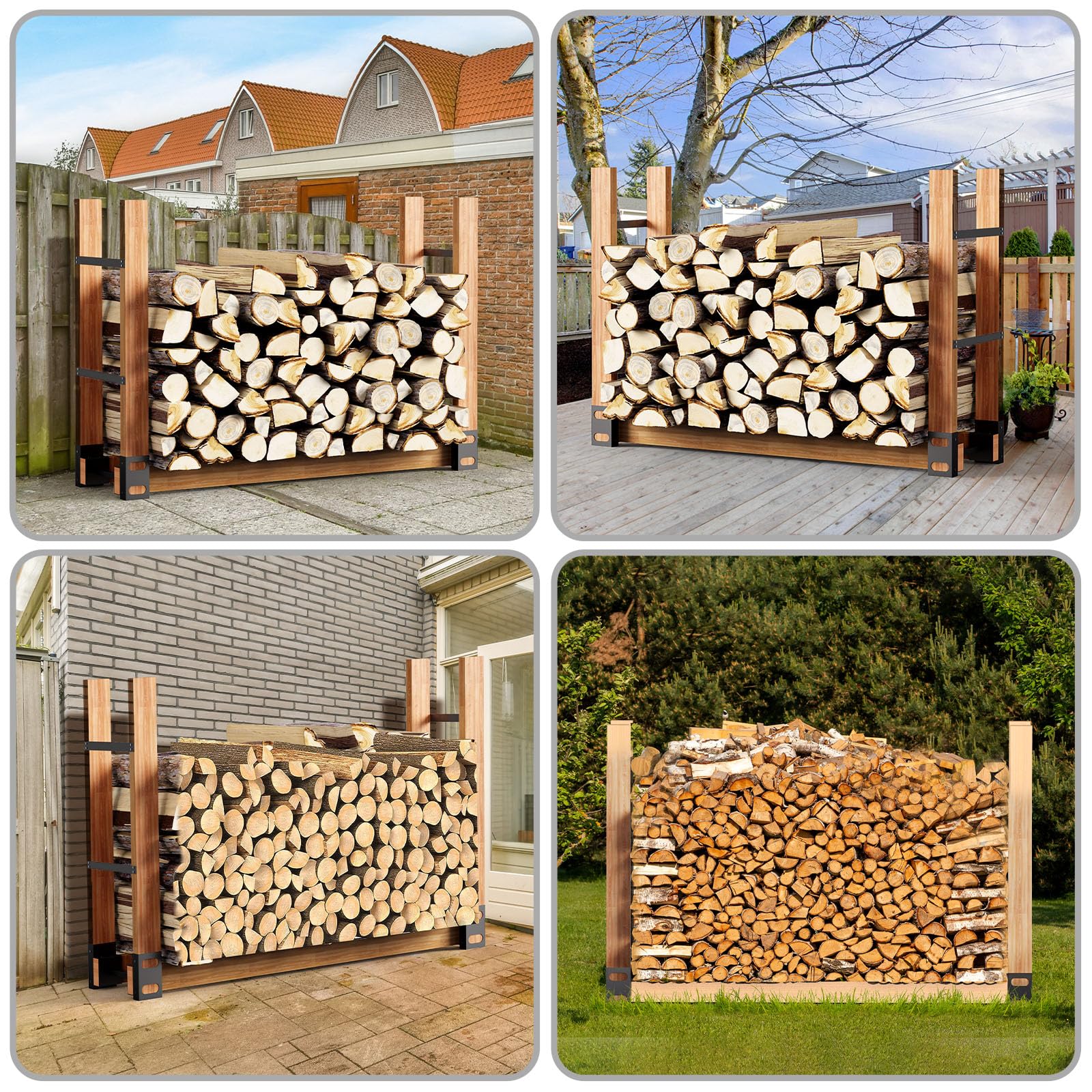 Eibikdi black steel firewood rack adds a sleek, rust-resistant storage solution.