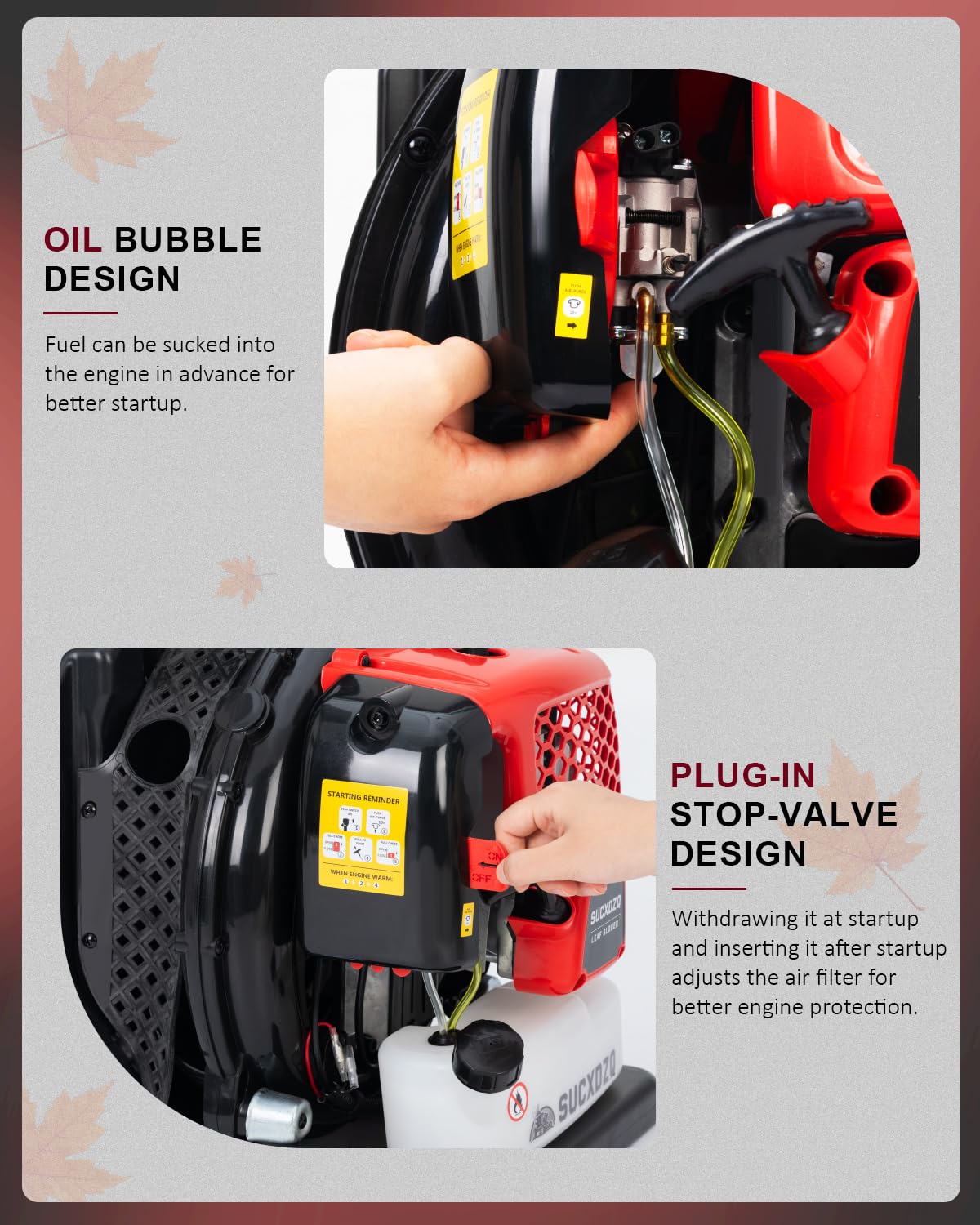 EIDOWA primer pump enables easier starts during outdoor work.