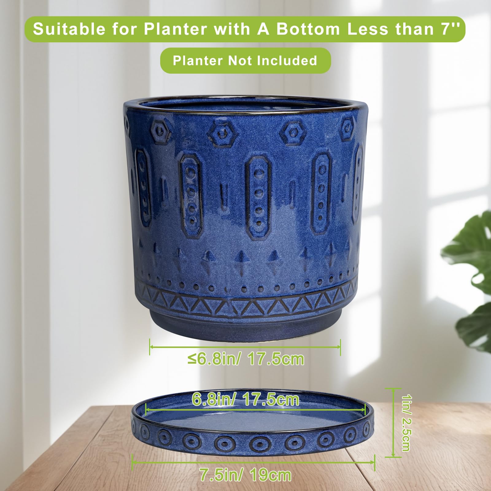 Eightpot saucer fits pots with 4–6 inch bases for flexible setups.