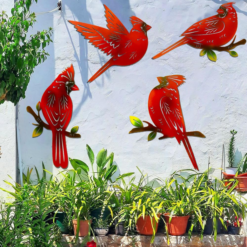 EiGreen cardinal wall art assembly on outdoor wall adds nature-inspired charm.