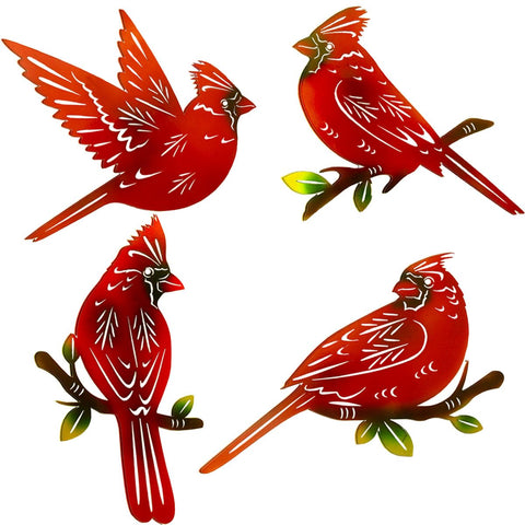 EiGreen cardinal wall art bright colors highlight garden fence or patio.