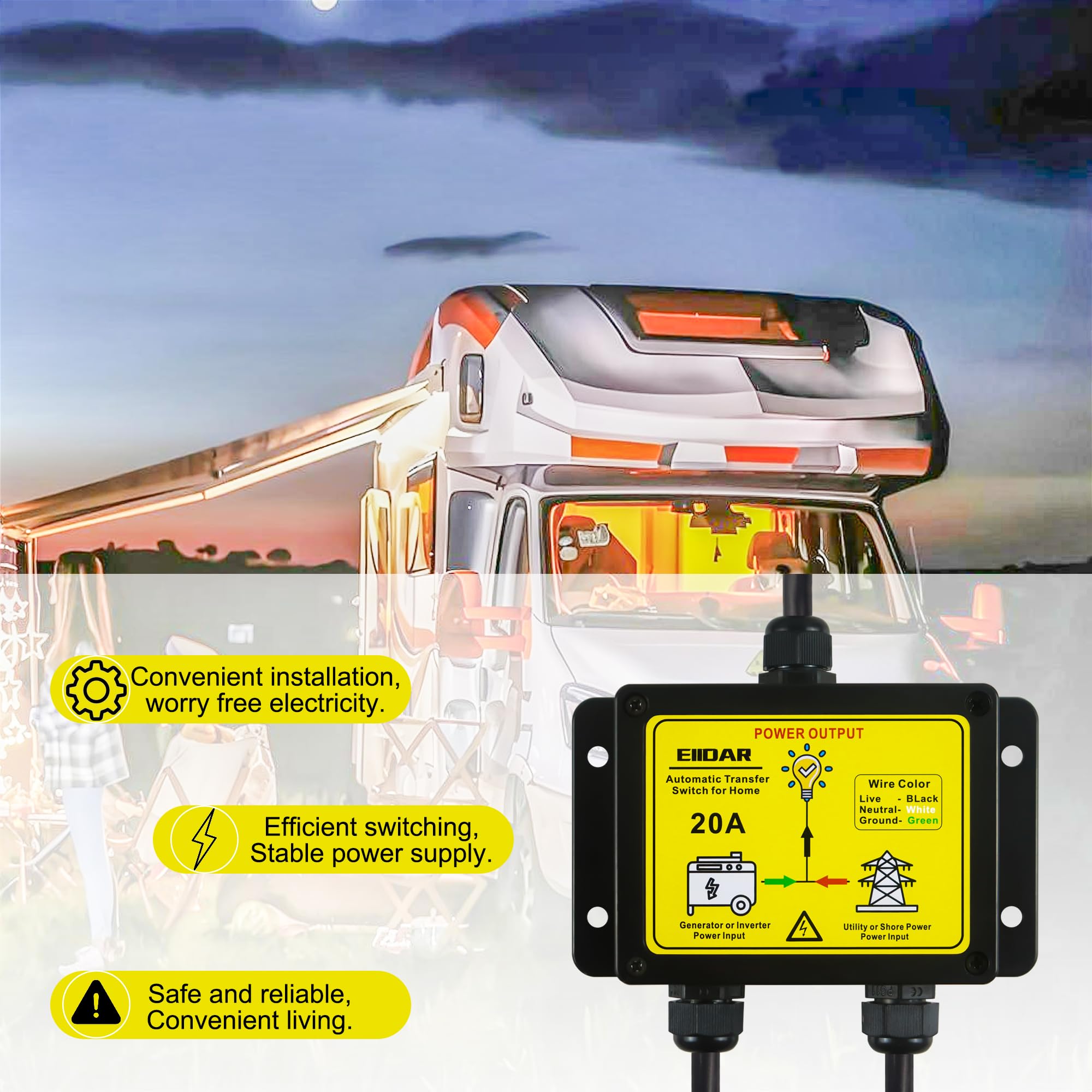 EIIDAR ATS AC120V 20A outdoor enclosure ensures durable protection for outdoor installations.