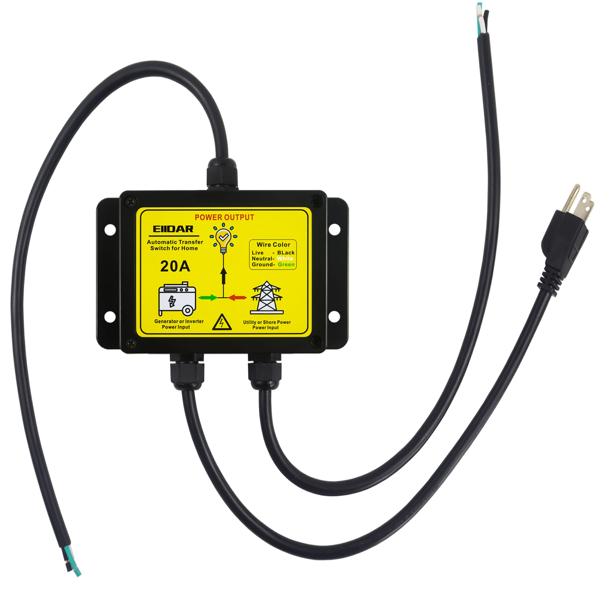 EIIDAR ATS AC120V 20A side view emphasizes slim profile and easy mounting.