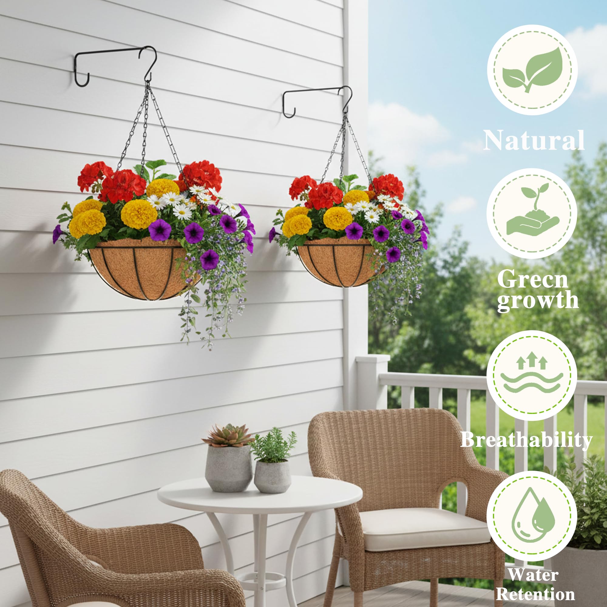 EIMQUVW coconut fiber liner inside 8 inch planter promoting airflow
