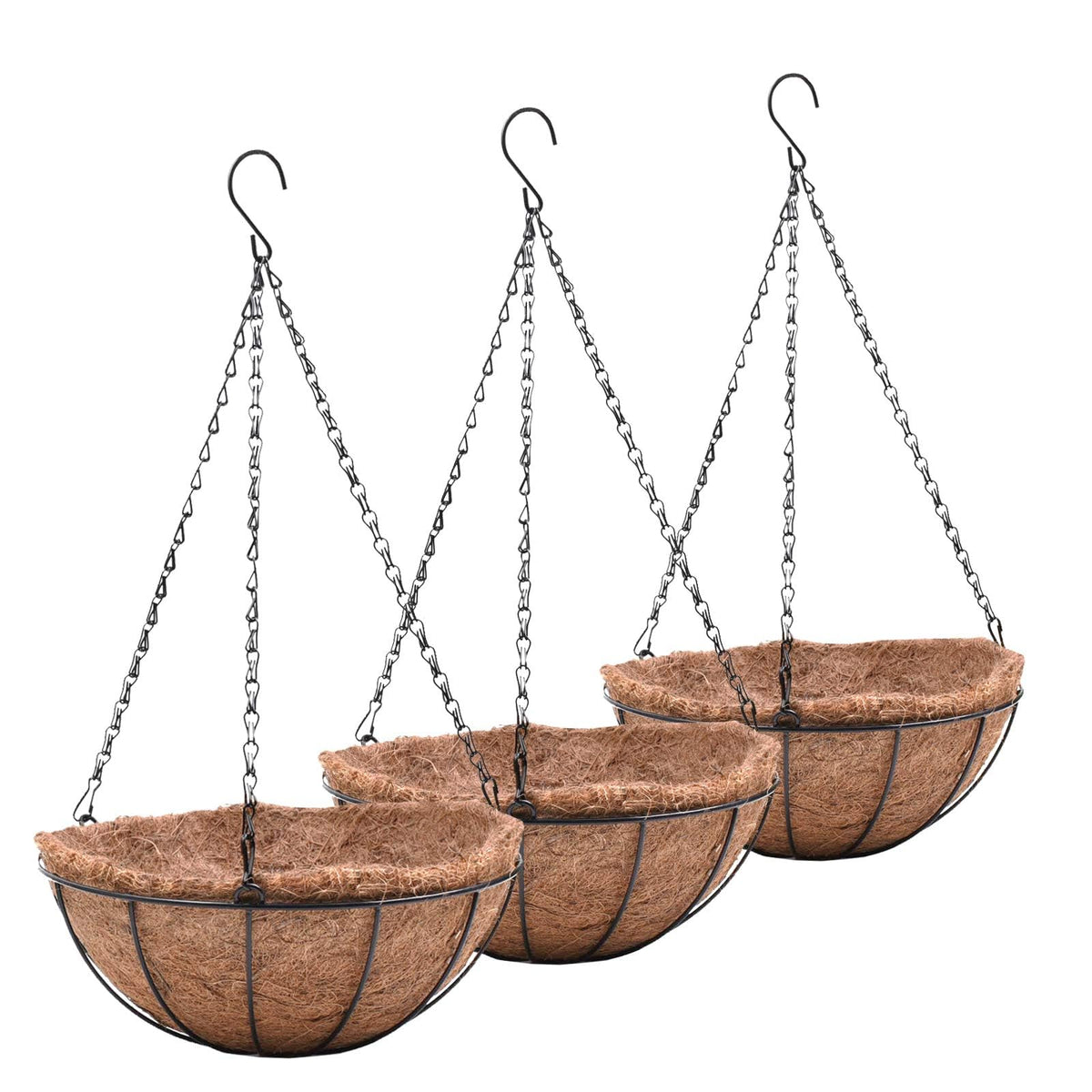 EIMQUVW metal hanging planter set with three 12-inch baskets for versatile indoor outdoor display