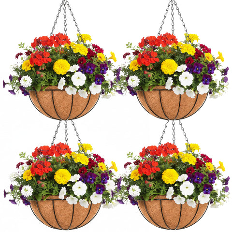 EIMQUVW outdoor metal hanging planter basket four pack on wall for balcony decor
