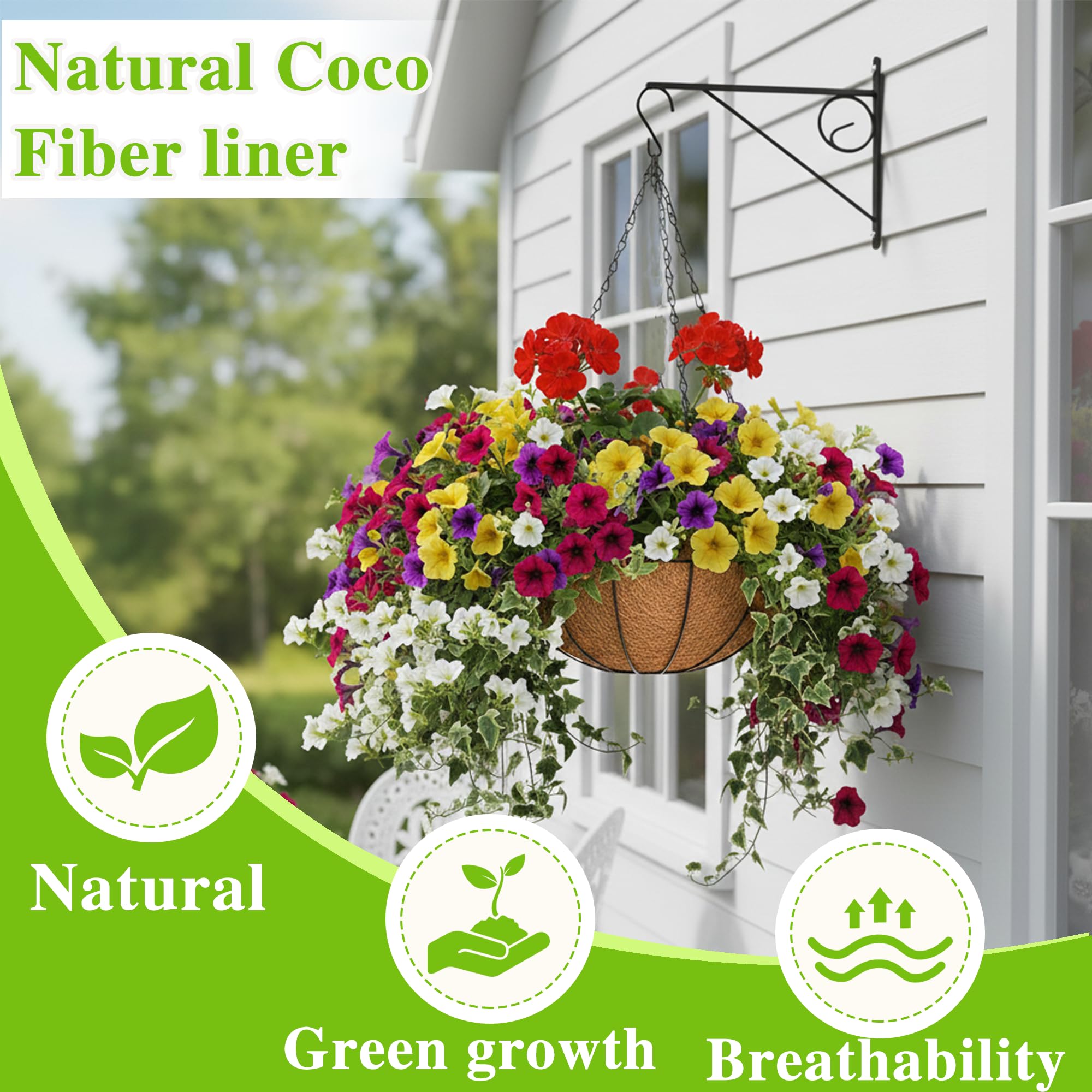 EIMQUVW wire-frame baskets with black coating for rust resistance and sturdy garden mounting