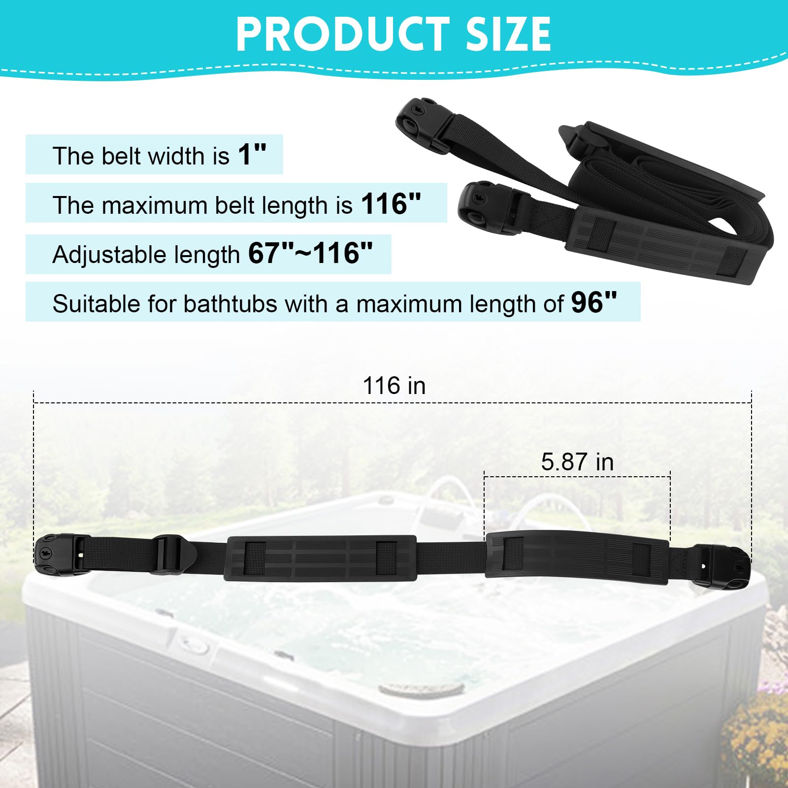 EINDER adjustable buckles provide snug fit for most hot tub covers