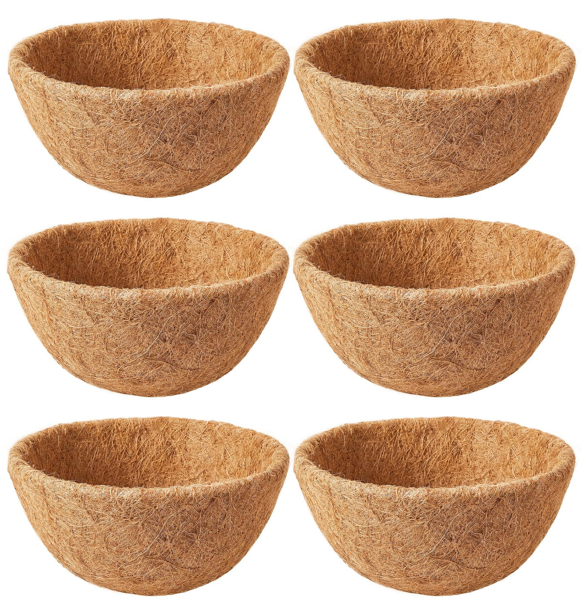 EINYEXW six-pack coco liner in a hanging basket offers durable, natural moisture balance.