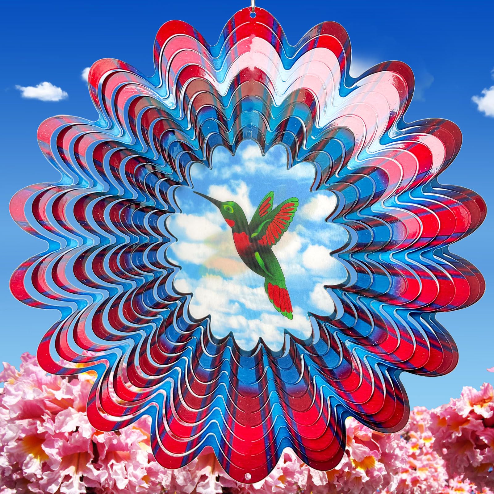 Eiryhope hummingbird wind spinner 12-inch in motion for vibrant outdoor decor.