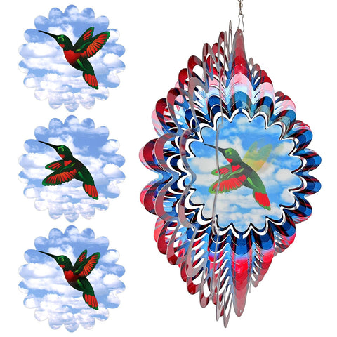 Eiryhope laser-cut hummingbird spinner with precise details for lasting outdoor use.