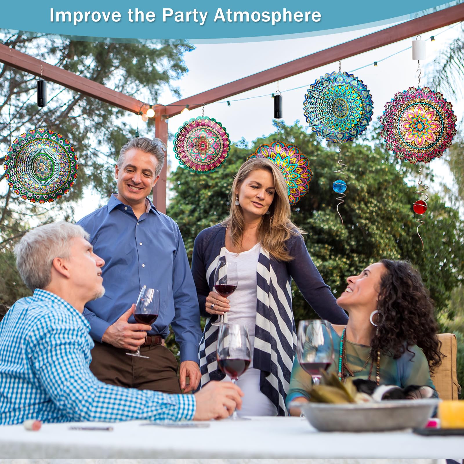 Eiryhope Christmas-friendly mandala spinner creates kaleidoscopic light effects near trees.
