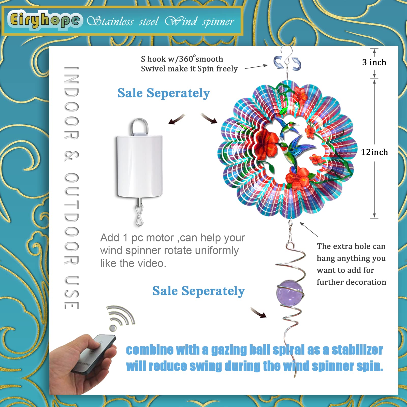 Eiryhope wind spinner outdoor-decor-garden provides dynamic focal point for patios.