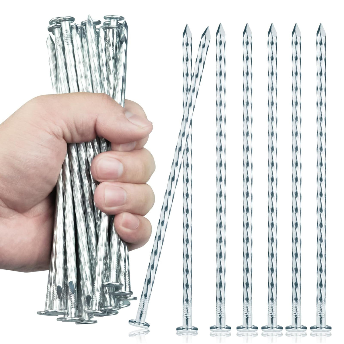 EISENSP spiral turf spike shown in galvanized steel for durable artificial lawn security.