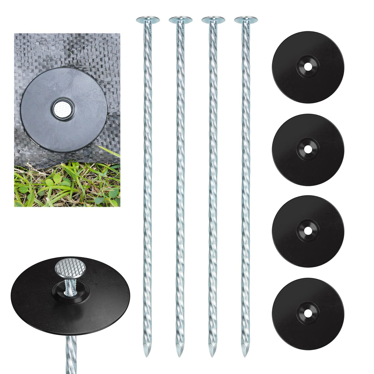 EISENSP spiral stake closeup demonstrates rugged steel for hard soil anchoring.