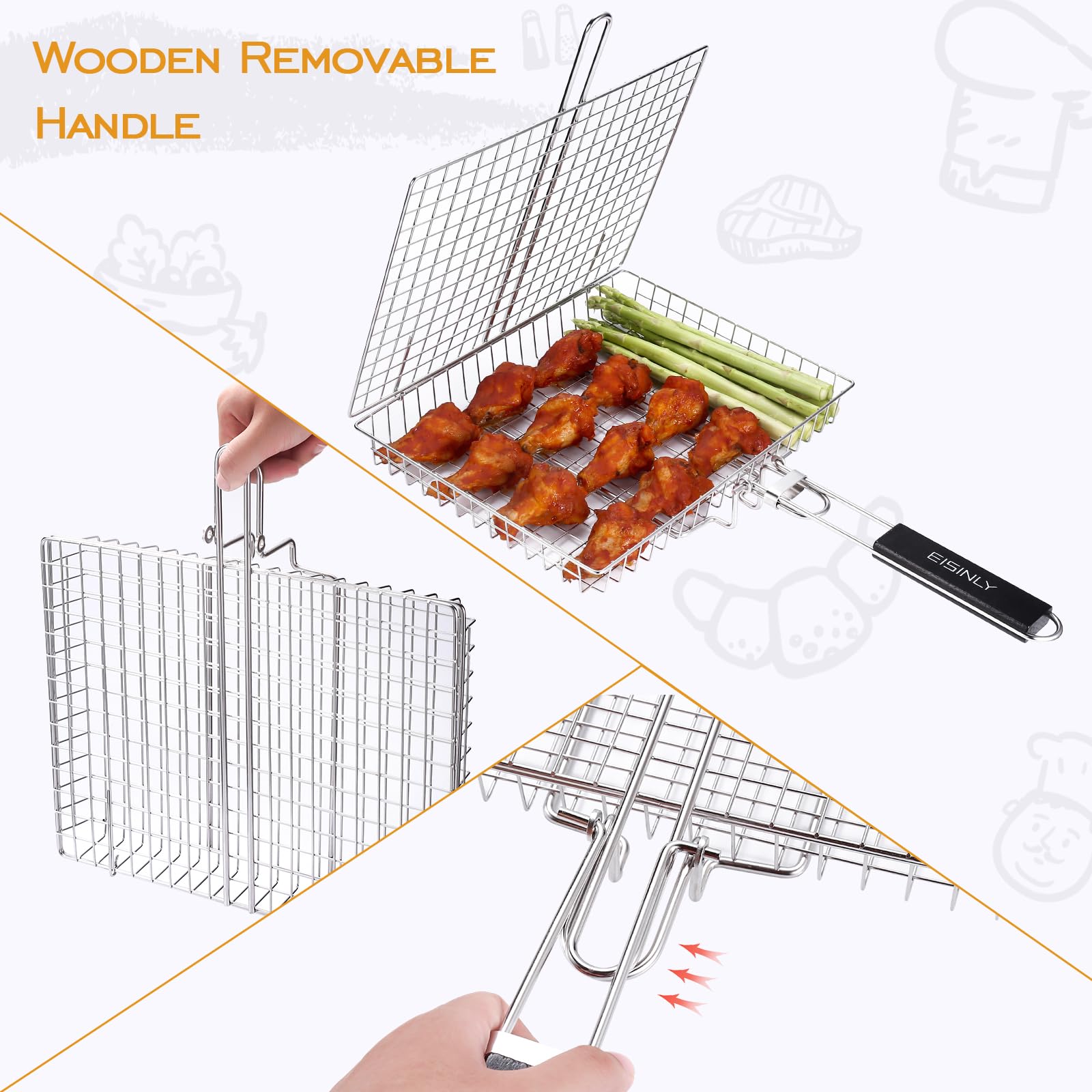 EISINLY grill basket with 360-degree rotation for even browning