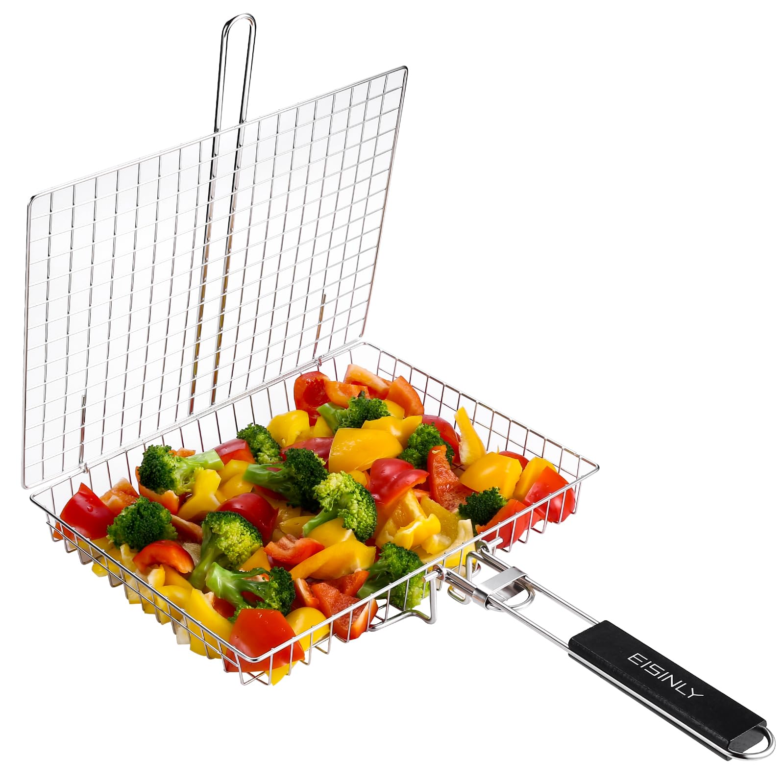 EISINLY portable grill basket in closed view, ideal for compact storage