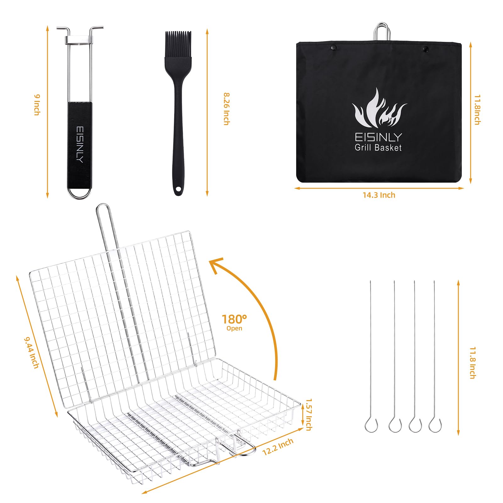 Durable mesh on EISINLY basket keeps food secure during grilling