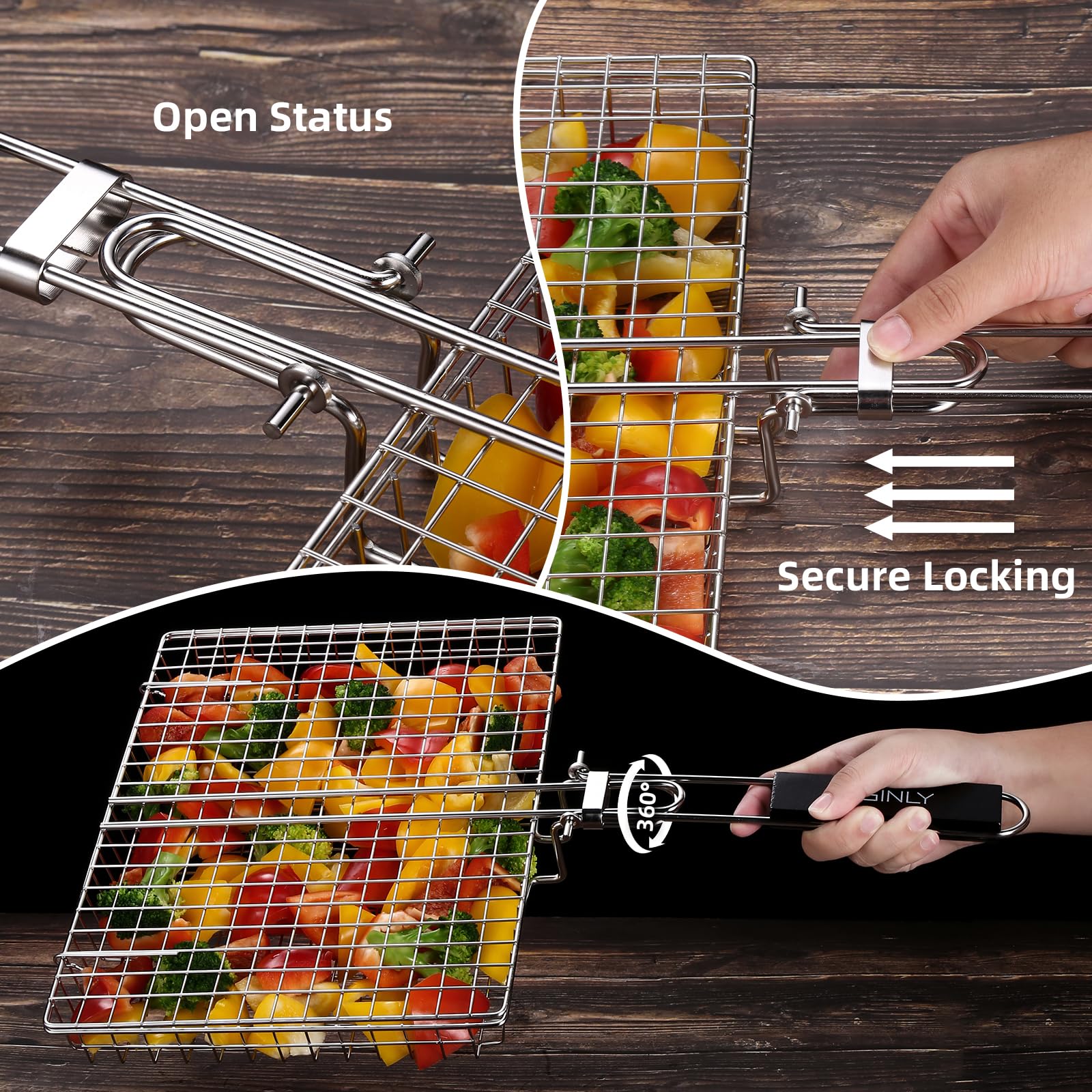 Multi-use EISINLY basket for vegetables, fish, and kebabs on outdoor grills