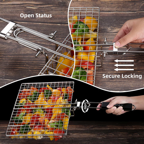Multi-use EISINLY basket for vegetables, fish, and kebabs on outdoor grills
