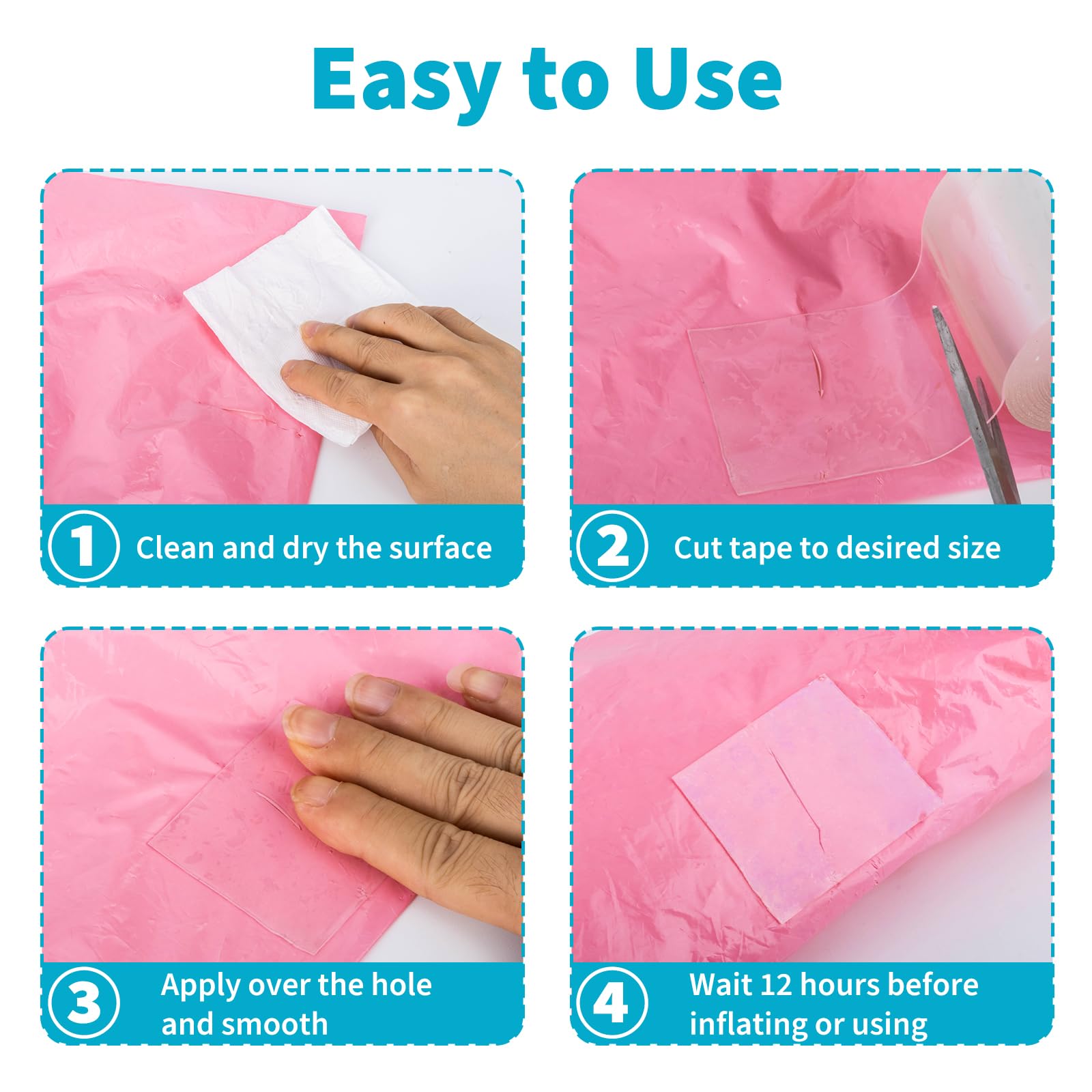 Eiszhjk inflatable patch kit works on air beds, tents, and bounce houses.
