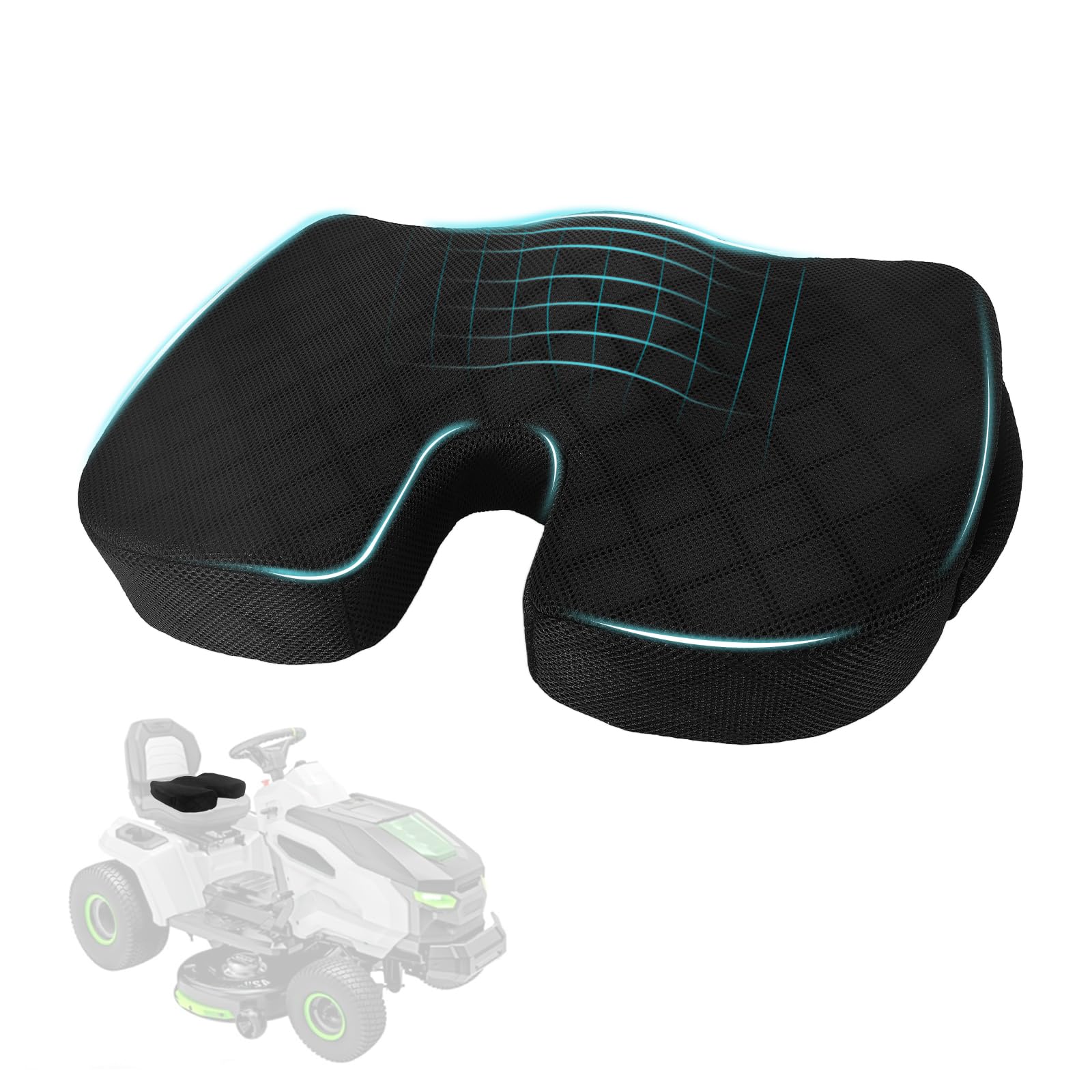 Eiszhjk lawn mower seat cushion with memory foam supports tailbone during long mowing sessions.
