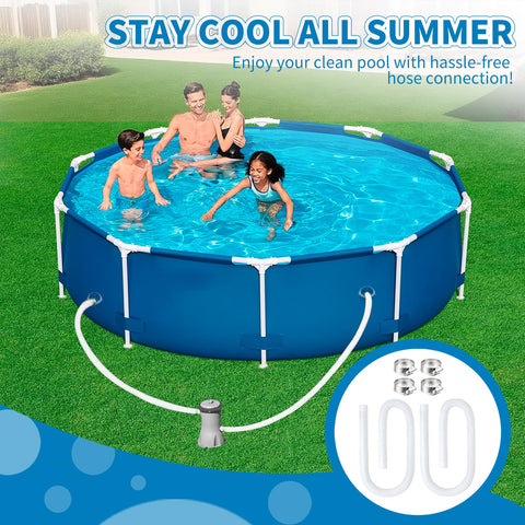 Complete kit with two hoses and four clamps for versatile pool setup