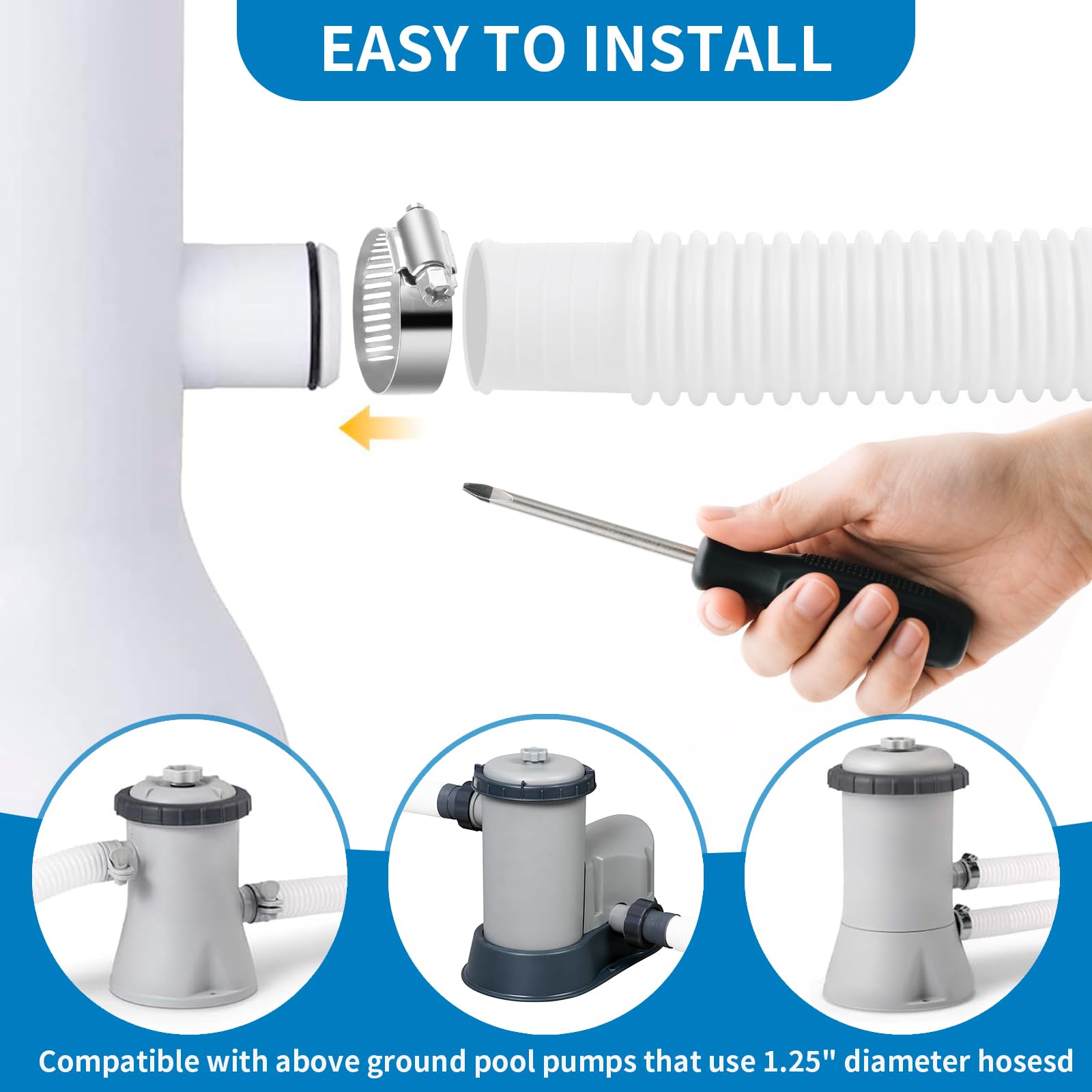 Durable plastic construction supports long term pool hose use