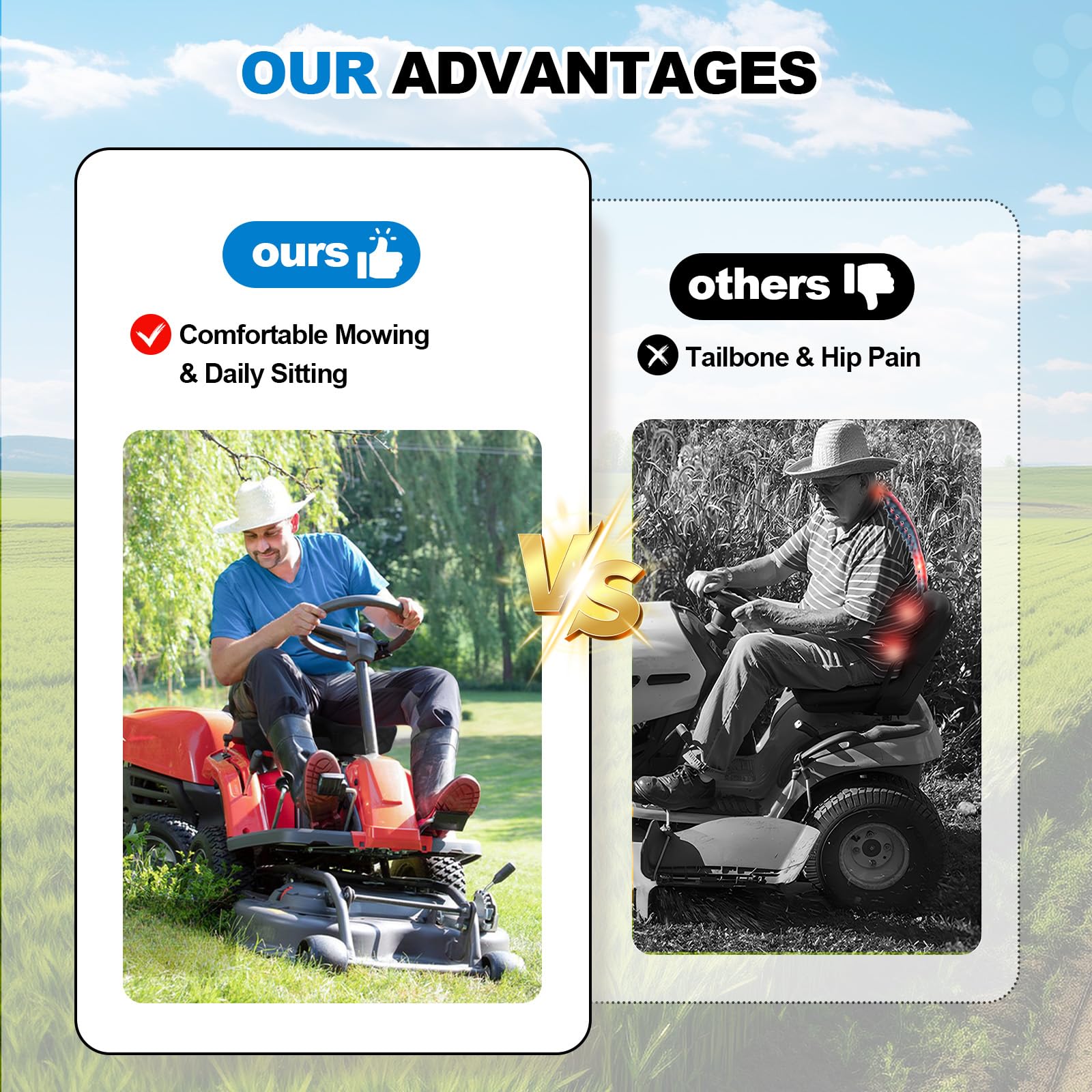 Eiszhjk shock-absorbing cushion reduces vibration on riding mowers for smoother operation.