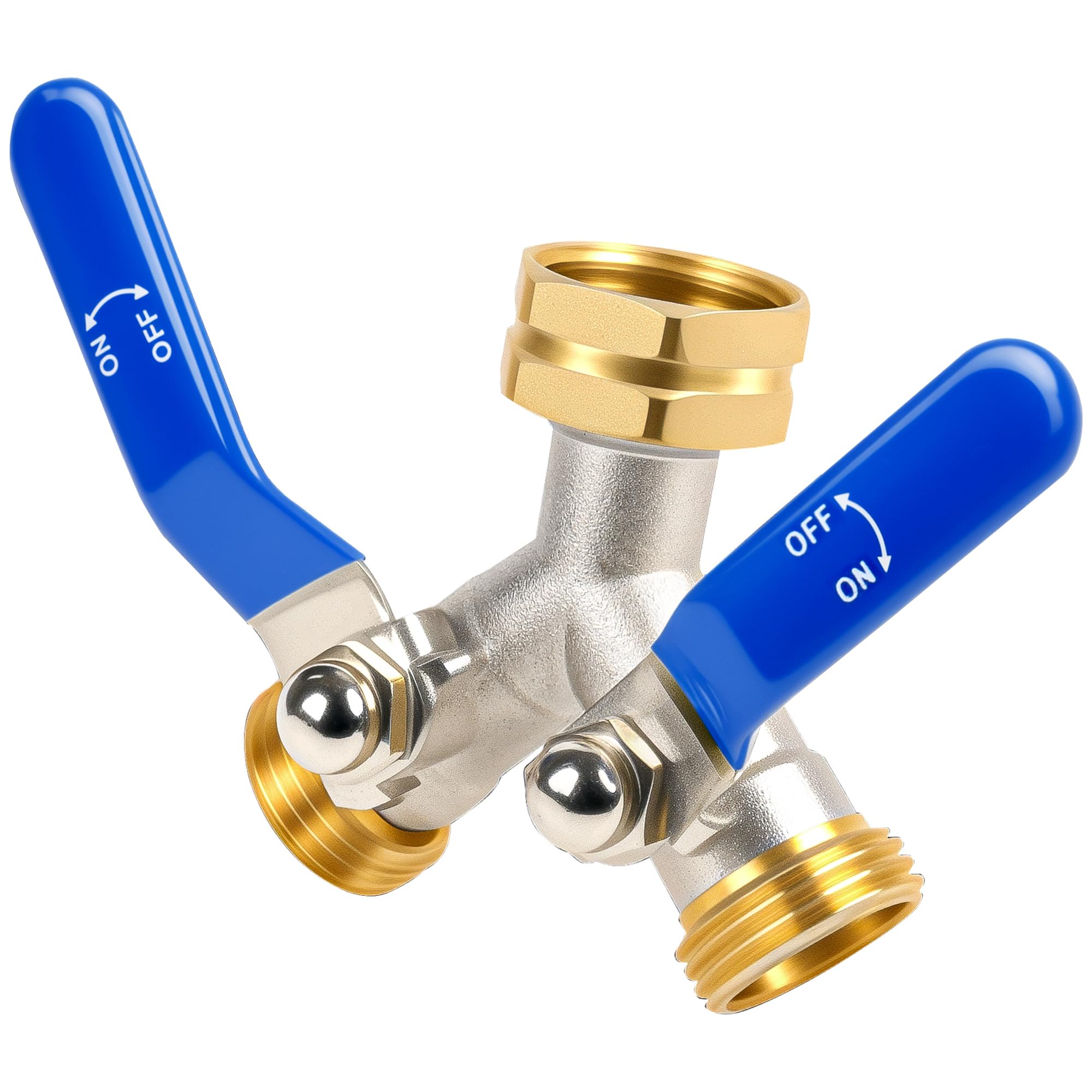 EJW brass 2‑way hose splitter with secure connection for versatile watering.