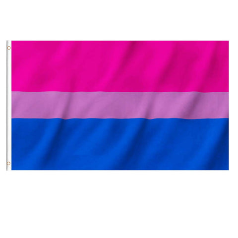 EKEV 3x5 Bi Pride Flag on a pole for outdoor visibility.