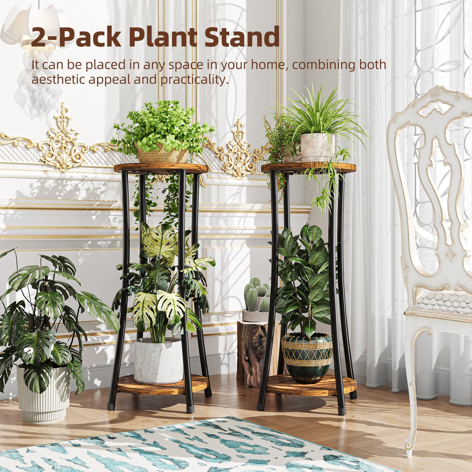 Ekisemio 2-Pack Plant Stand elevates greenery to eye level for easy viewing.