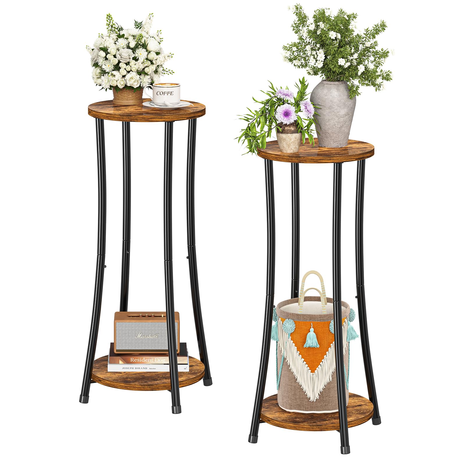 Ekisemio 2-Pack Plant Stand with two round trays for displaying succulents and flowers.