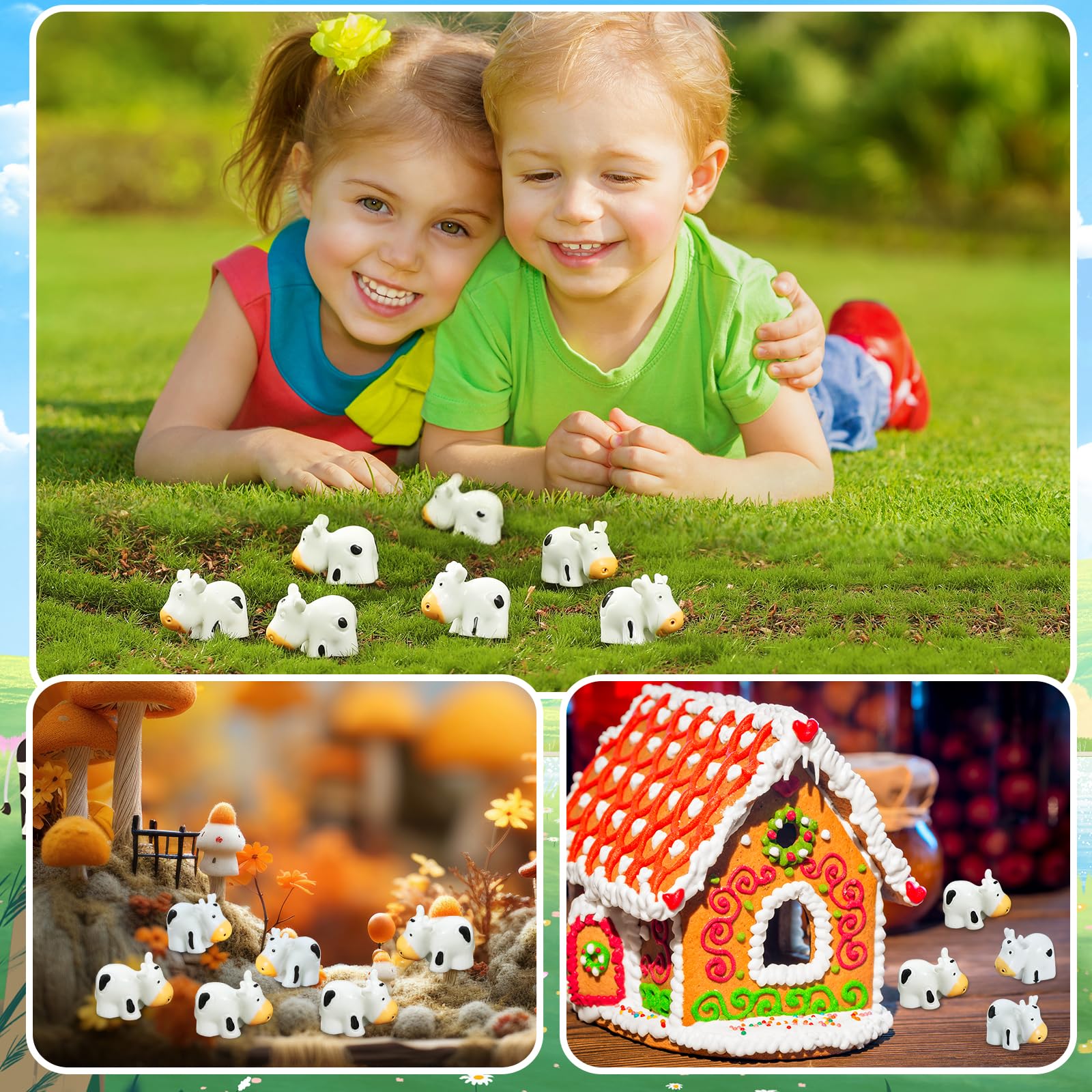 EKisemio mini cows garden ornaments enhance bonsai and micro-garden storytelling.