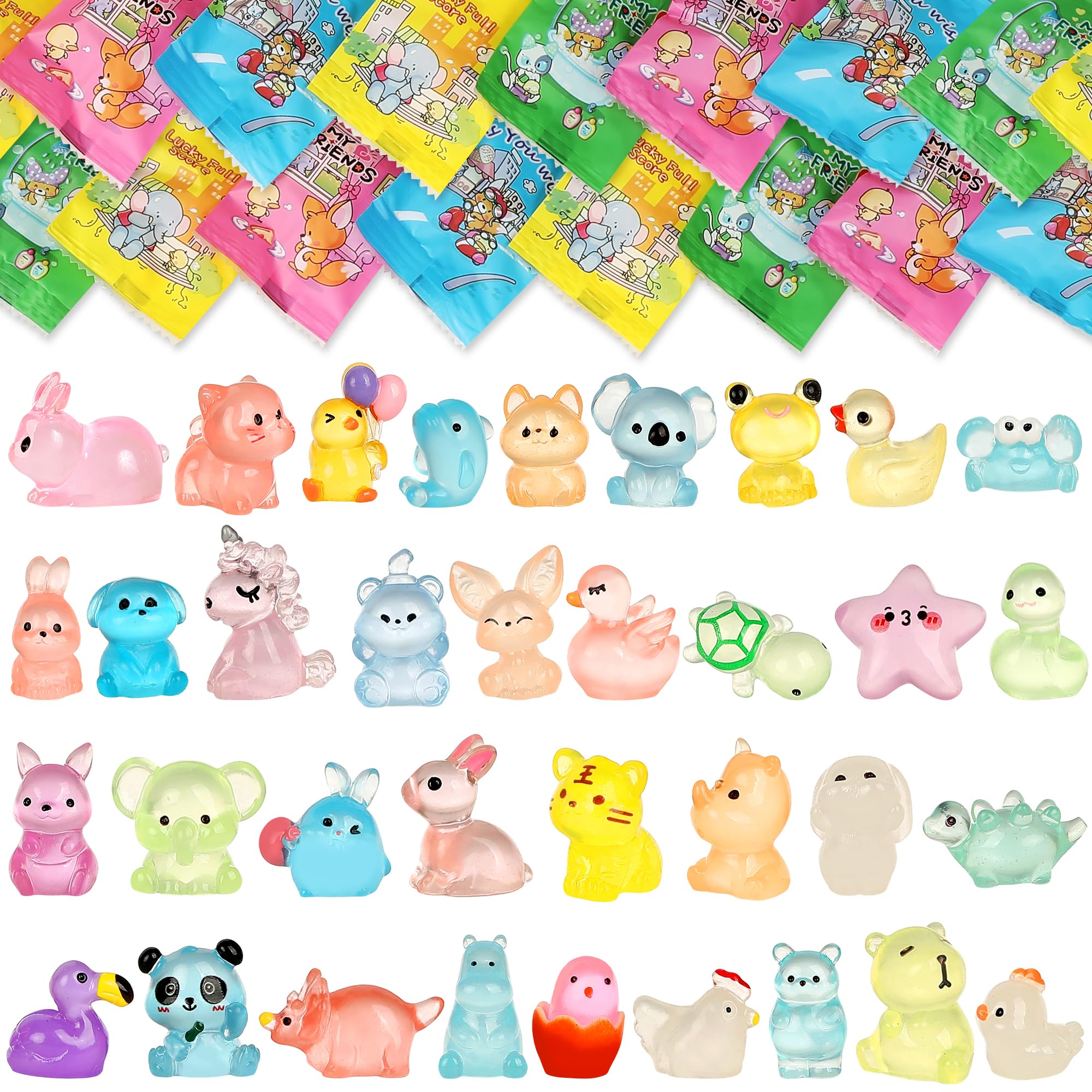 EKisemio glow-in-the-dark mini resin animals illuminate shelves and desks for nighttime decor.