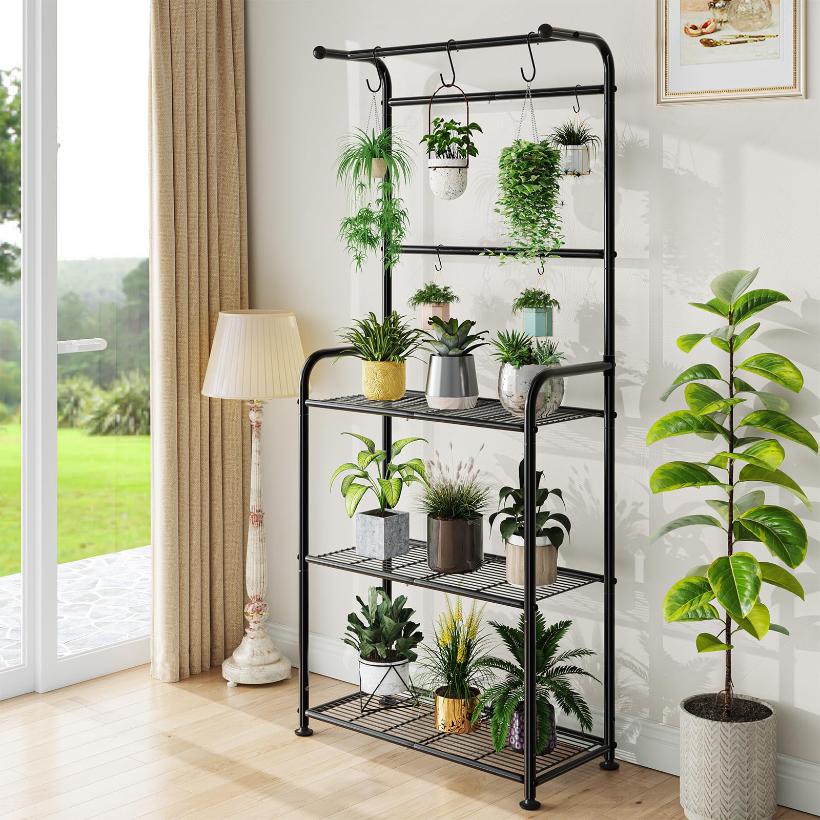 Ekisemio 3-tier shelf enables organized, layered plant displays.