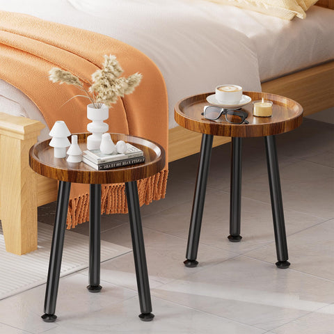Ekisemio mid-century side table adds warm walnut tones to the living room.