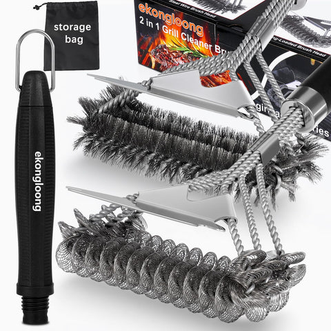 Ekongloong 18-inch grill brush with extendable handle for safe high-heat cleaning