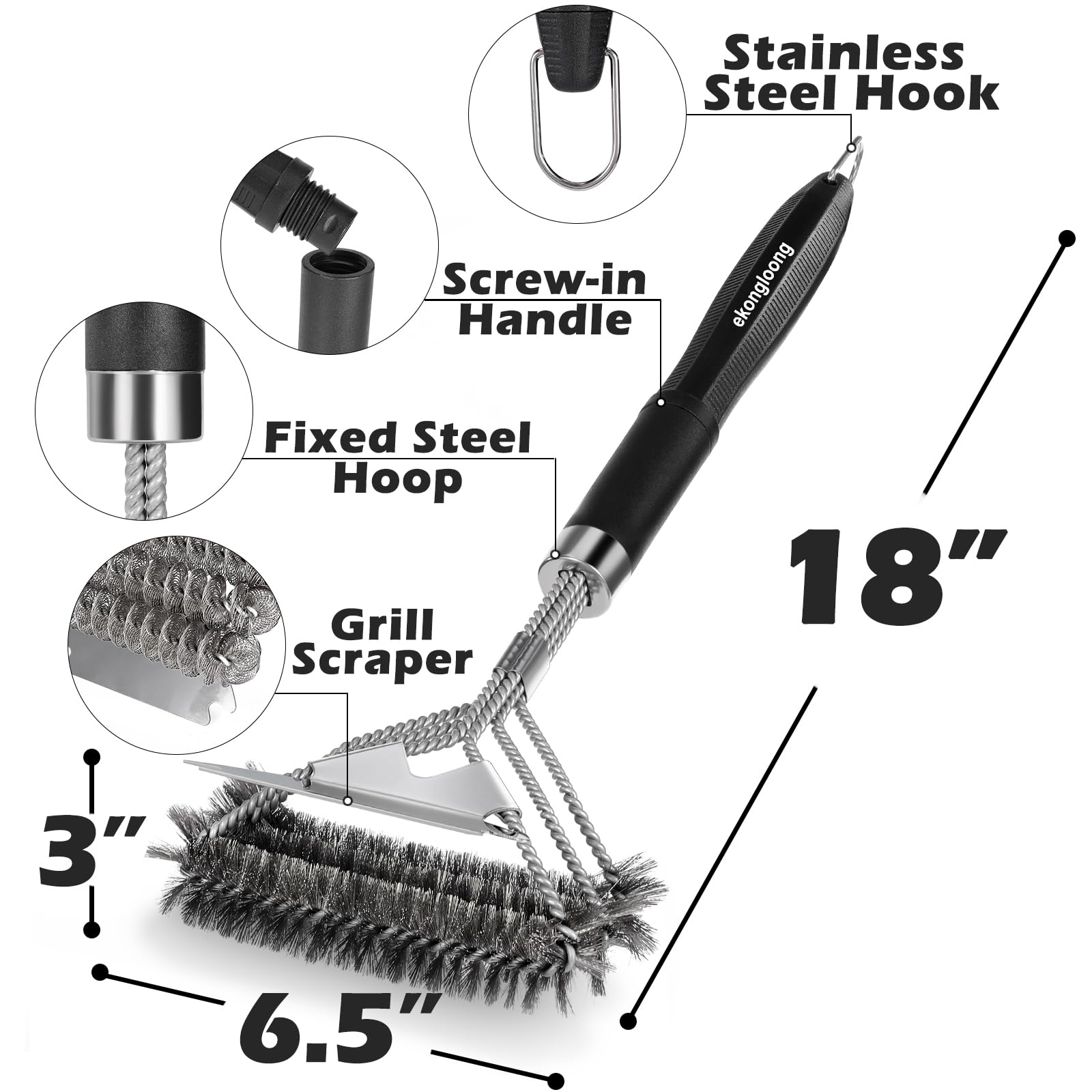 Ekongloong detachable 18-inch handle for easy storage in drawers or kits