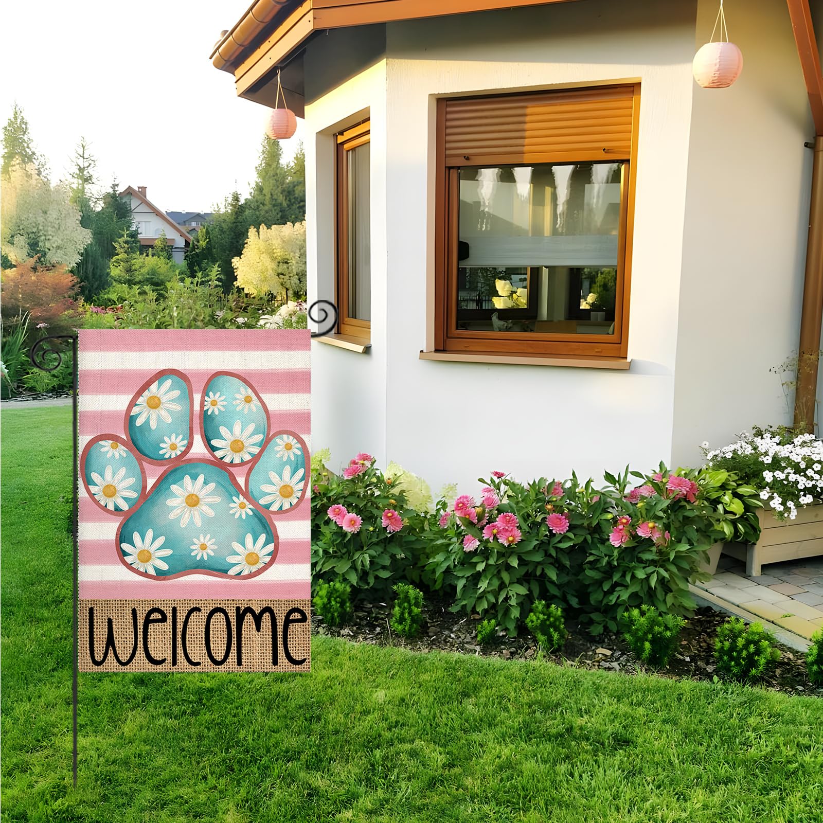 EKOREST 12x18 mini flag with watercolor dog paw design for porches.